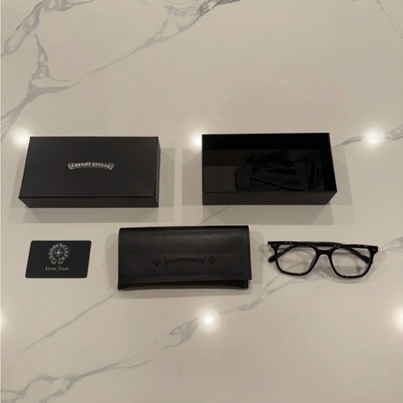 Black Chrome Hearts-Style Glasses with Case - New